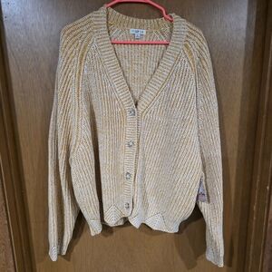 Beige Knit Button-Front Women's Sweater Cardigan